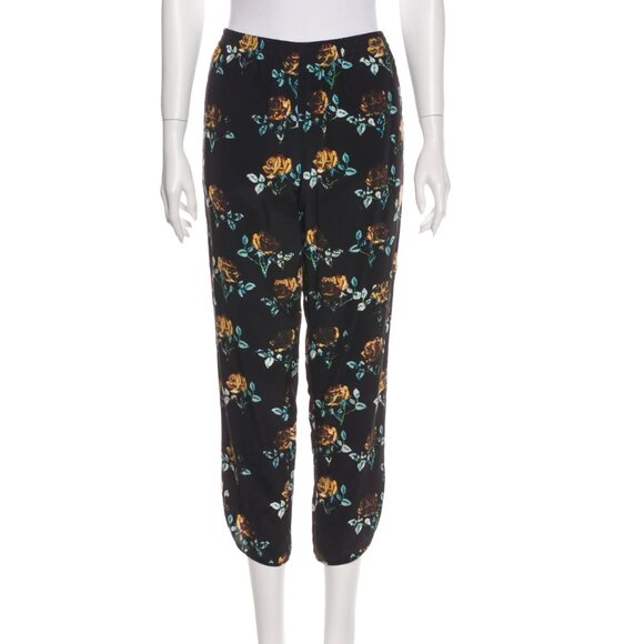 Thakoon Collective Black Yellow Floral High Genuine Silk Comfy Pants SZ 2 - Picture 1 of 7